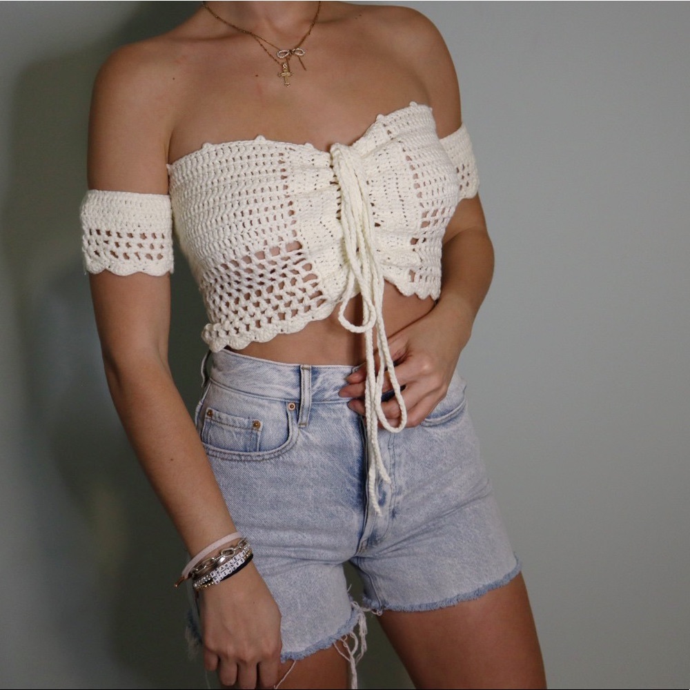 Crochet Mini Off the Shoulder Top - Picture 3 of 4